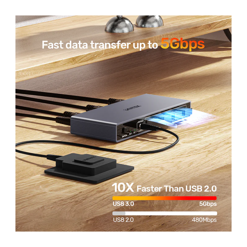 Unitek KVM DisplayPort Switch 2-1 8K60Hz with 4-Port USB 3.0 - V1310A - KVM DisplayPort Switch 2-1 8K60Hz with 4-Port USB 3.0