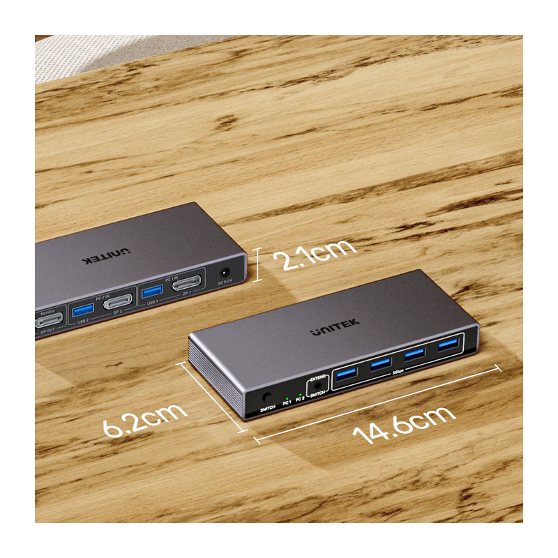 Unitek KVM DisplayPort Switch 2-1 8K60Hz with 4-Port USB 3.0 - V1310A - KVM DisplayPort Switch 2-1 8K60Hz with 4-Port USB 3.0