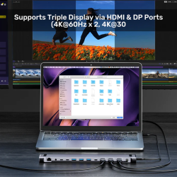 Unitek USB-C Docking Station & 2-Port KVM 10Gbps Triple Display - D1106A - Connect 2 PCs to 3 Monitors