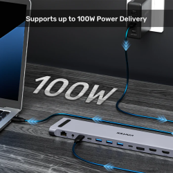 Unitek USB-C Docking Station & 2-Port KVM 10Gbps Triple Display - D1106A - Connect 2 PCs to 3 Monitors