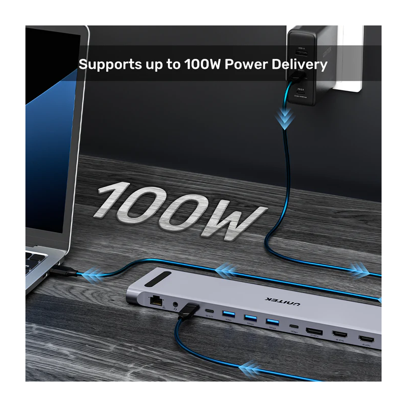 Unitek USB-C Docking Station & 2-Port KVM 10Gbps Triple Display - D1106A - Connect 2 PCs to 3 Monitors