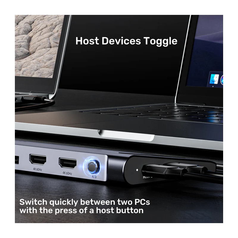 Unitek USB-C Docking Station & 2-Port KVM 10Gbps Triple Display - D1106A - Connect 2 PCs to 3 Monitors