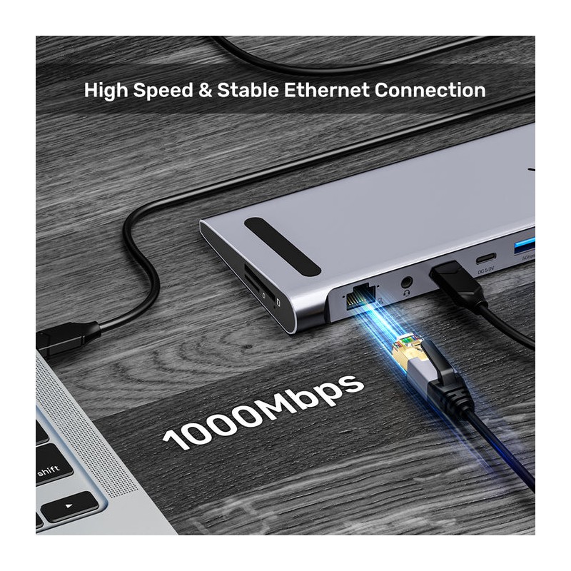 Unitek USB-C Docking Station & 2-Port KVM 10Gbps Triple Display - D1106A - Connect 2 PCs to 3 Monitors