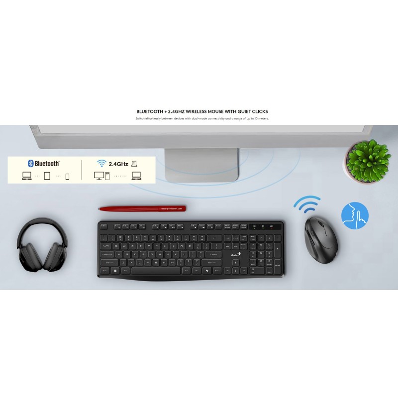 Genius Mouse Ergonomic Wireless+BT Vertical Silent AI - 8350S - Dark Gray — Buy in Cyprus with Fast Delivery