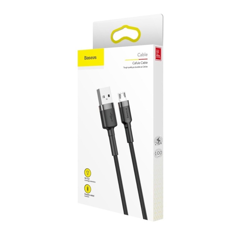 Baseus Cafule Braided MicroUSB Cable - 2.4A - 1.0 m - Gray — Buy in Cyprus with Fast Delivery