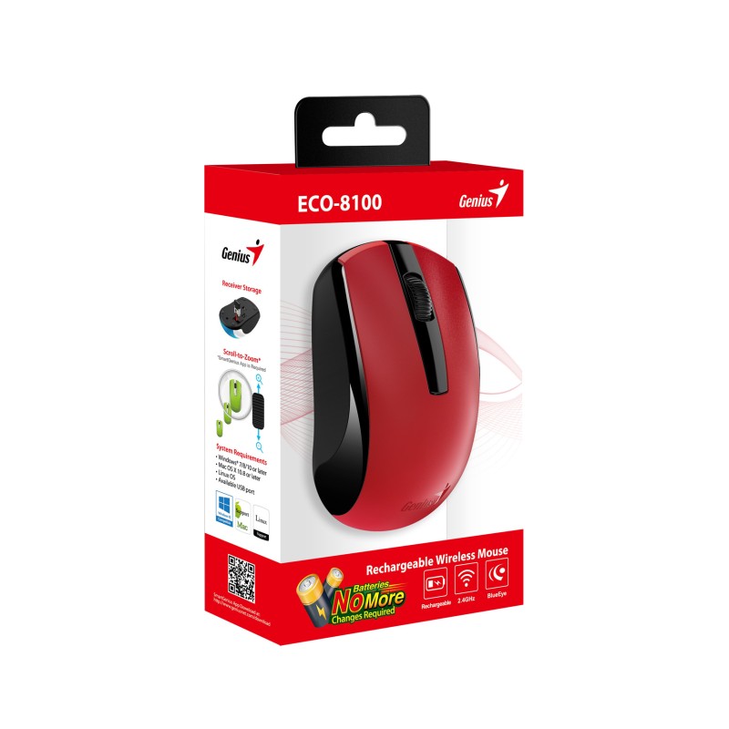 Genius Mouse - ECO-8100 - Wireless Rechargeable Red — Buy in Cyprus with Fast Delivery