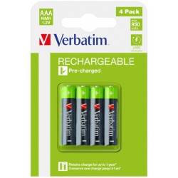 Verbatim Rechargeable AAA Batteries 950mAh - (4pcs) — Buy in Cyprus with Fast Delivery