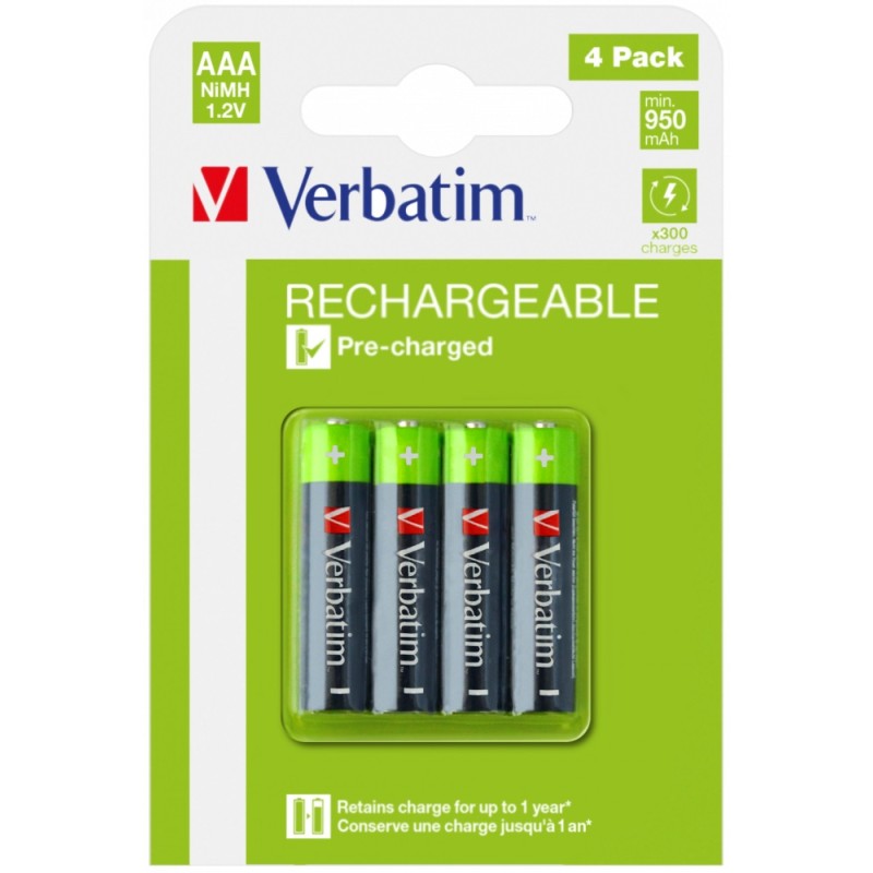 Verbatim Rechargeable AAA Batteries 950mAh - (4pcs) — Buy in Cyprus with Fast Delivery