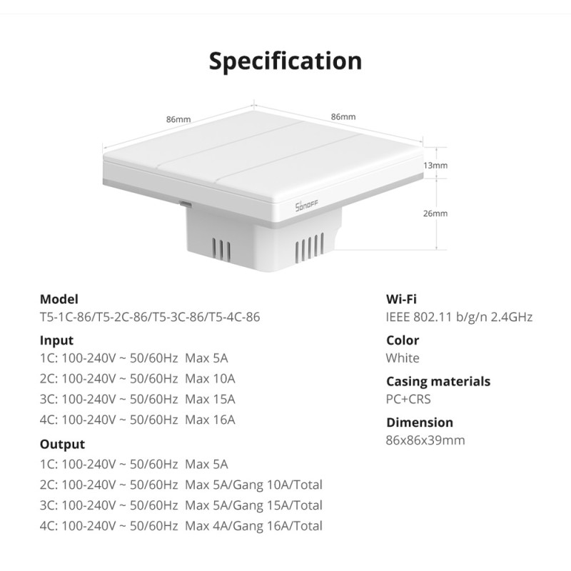 Sonoff Smart Wall Touch Switch - T53C-WiFi - 3-Button White — Buy in Cyprus with Fast Delivery
