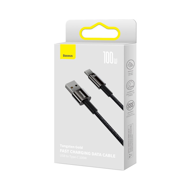 Baseus Cable - USB-C to USB-A Tungsten Gold 100W 2.0m Blk — Buy in Cyprus with Fast Delivery