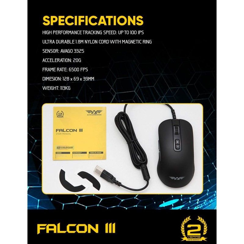 Armaggeddon Pro-Gaming Mouse - Falcon 3 - Pro-Gaming Mouse 10000CPI Macroable RGB — Buy in Cyprus with Fast Delivery