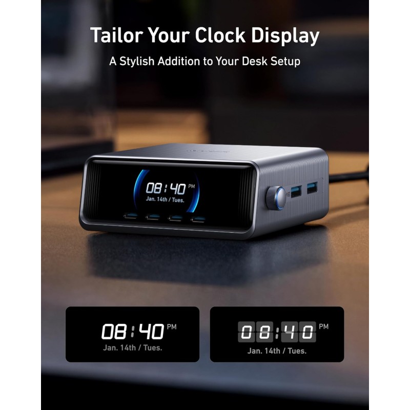 Anker Prime 250W USB C Charger - Ultra-Fast 6-Port GaN Charging Station, 2.26' LCD Display and Smart Control Dial Black