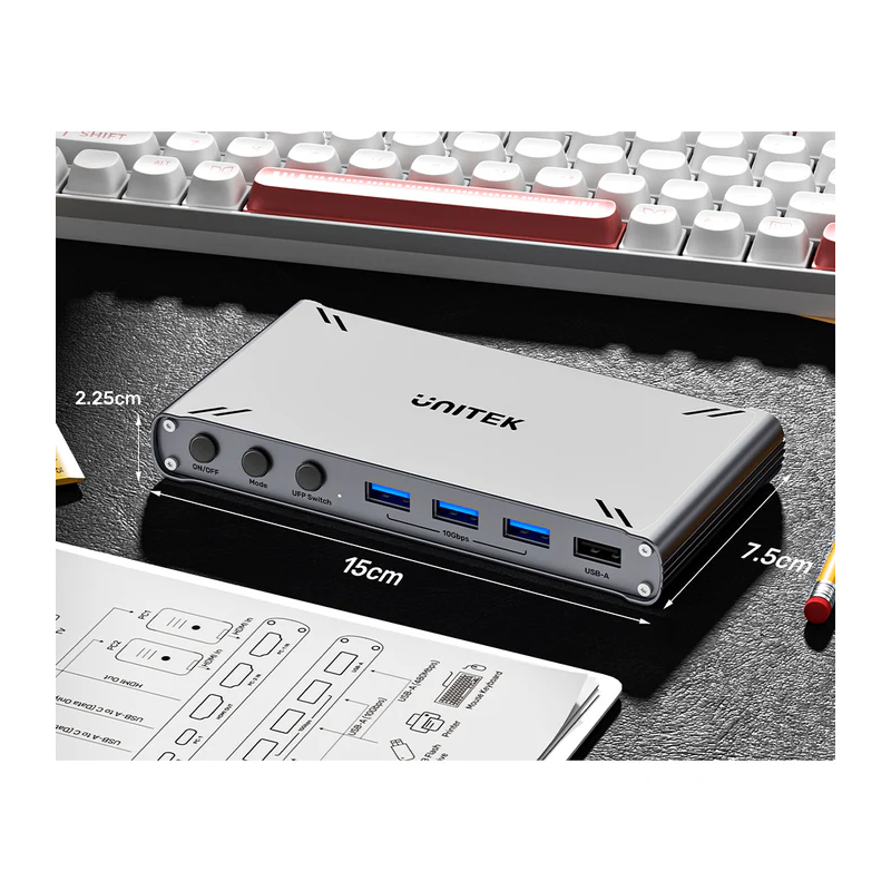 Unitek KVM HDMI Switch USB-C 10Gbps Split-Screen 5-Port Hub - D1118A - KVM HDMI Switch USB-C 10Gbps Split-Screen 5-Port Hub