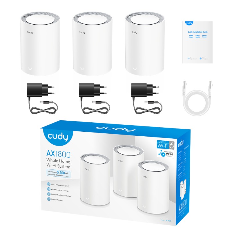 Cudy Whole Home Mesh AX1800 Dual Band Gigabit Wi-Fi 6 3-Pack - M1800 - AX1800 Dual Band Gigabit Wi-Fi 6 3-Pack