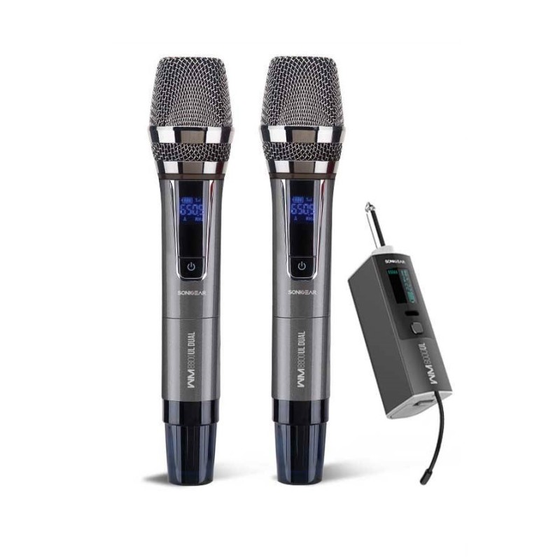 SonicGear Microphones - WM8800UL - Dual 2 Studio Quality Metal Body Wireless UHF Microphones with Receiver