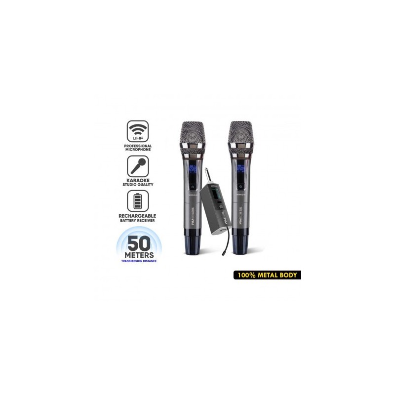 SonicGear Microphones - WM8800UL - Dual 2 Studio Quality Metal Body Wireless UHF Microphones with Receiver