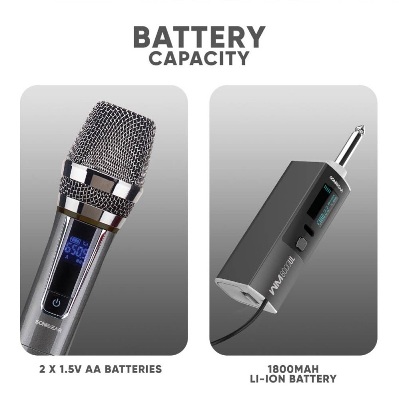 SonicGear Microphones - WM8800UL - Dual 2 Studio Quality Metal Body Wireless UHF Microphones with Receiver