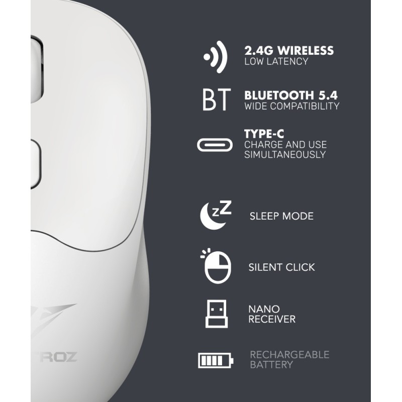 Alcatroz Mouse - 6R - Wireless & BT Recharg Silent AIRMOUSE DUO White (2025) — Buy in Cyprus with Fast Delivery