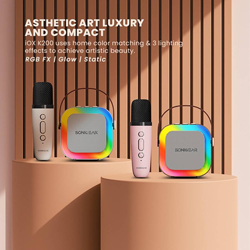 SonicGear IOX Karaoke Portable Speaker BT & Wireless Mic White - K200 - Karaoke Portable Speaker BT & Wireless Mic White