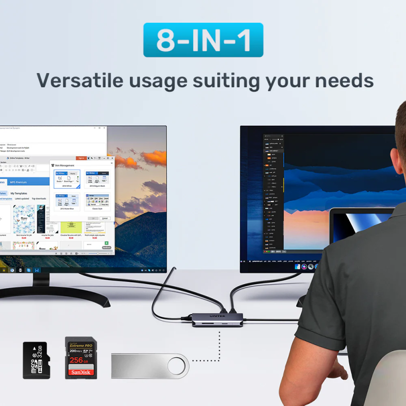 Unitek USB-C Hub - D1122A - 3xUSB 2xHDMI MST SD Gb PD100W — Buy in Cyprus with Fast Delivery