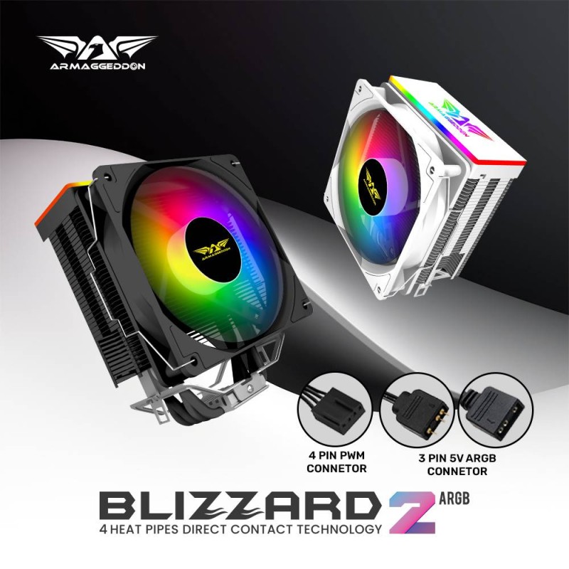 Armaggeddon Gaming Cooling CPU Silent RGB Fan - BLIZZARD 2 - 4-Pipe White — Buy in Cyprus with Fast Delivery