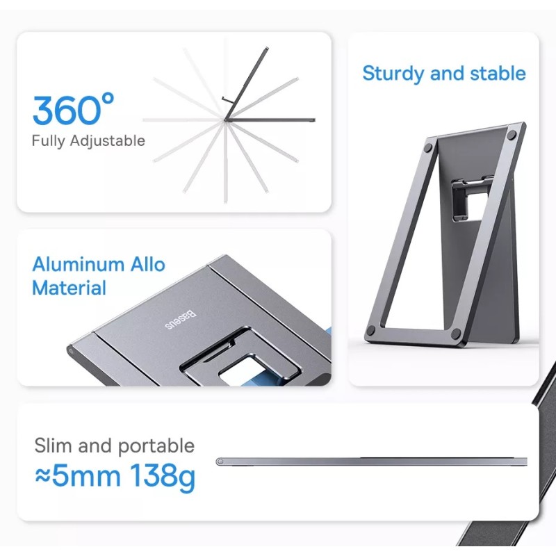 Baseus Foldable Metal Desktop Holder - Grey — Buy in Cyprus with Fast Delivery