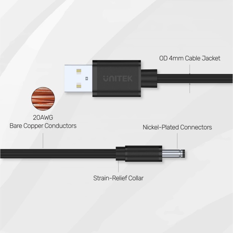 Unitek USB to DC - Y-C495BK - 3.5x1.35mm, Power 1m — Buy in Cyprus with Fast Delivery