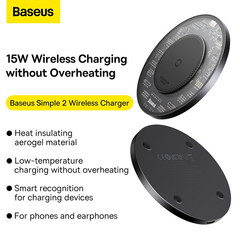 Baseus Wireless Charger - SIMPLE 2 - 15W Black — Buy in Cyprus with Fast Delivery