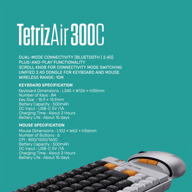 Alcatroz Keyboard & Mouse 2.4G+BT Combo 84K Tetriz Air Autumn Black - 300C - 84K Autumn Black