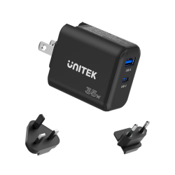 Unitek Charge Wall 35W 1xUSB-C PD & 1xQC 3.0 UK EU US - P1119A - Black — Buy in Cyprus with Fast Delivery