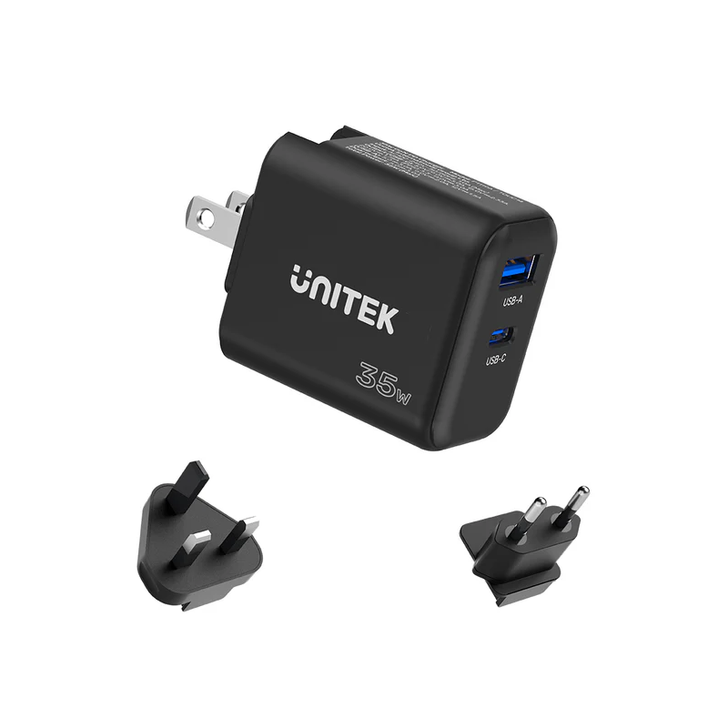 Unitek Charge Wall 35W 1xUSB-C PD & 1xQC 3.0 UK EU US - P1119A - Black — Buy in Cyprus with Fast Delivery