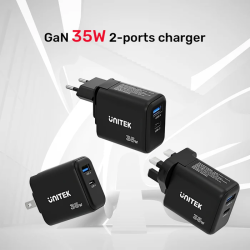 Unitek Charge Wall 35W 1xUSB-C PD & 1xQC 3.0 UK EU US - P1119A - Black — Buy in Cyprus with Fast Delivery