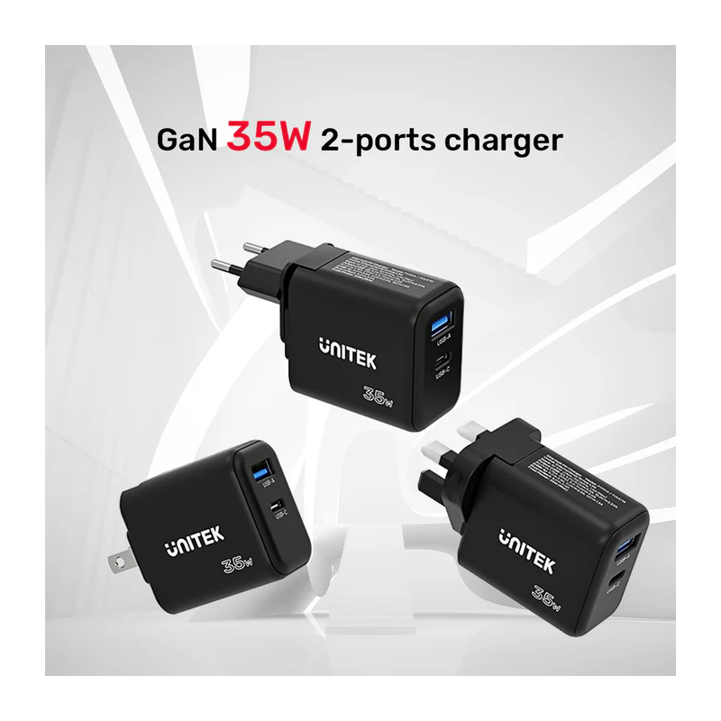 Unitek Charge Wall 35W 1xUSB-C PD & 1xQC 3.0 UK EU US - P1119A - Black — Buy in Cyprus with Fast Delivery