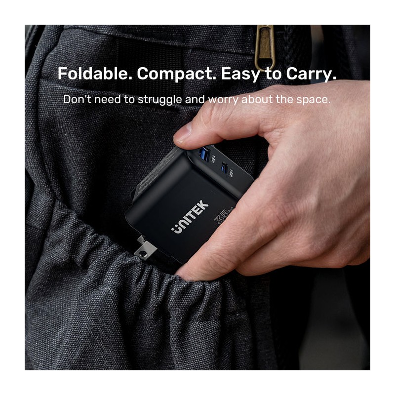 Unitek Charge Wall 35W 1xUSB-C PD & 1xQC 3.0 UK EU US - P1119A - Black — Buy in Cyprus with Fast Delivery