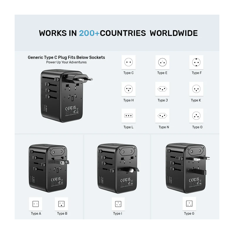 Unitek World Travel Adapter & 100W Charger - P1123A - EU UK US 4x USB-C + 1x USB-A — Buy in Cyprus with Fast Delivery