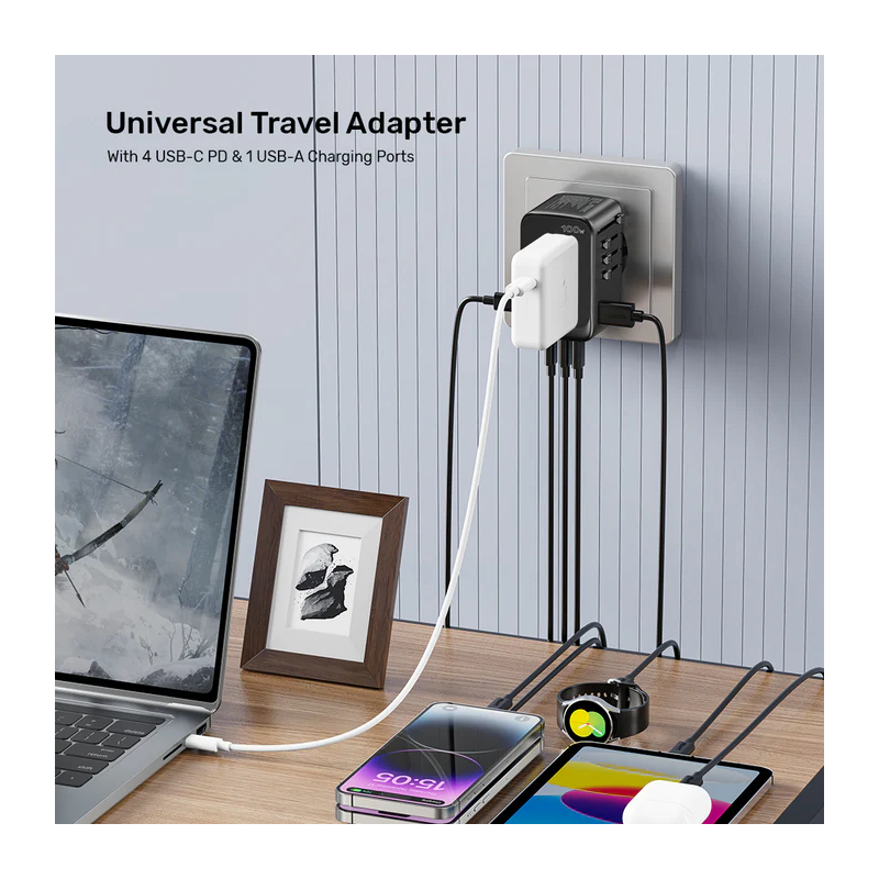 Unitek World Travel Adapter & 100W Charger - P1123A - EU UK US 4x USB-C + 1x USB-A — Buy in Cyprus with Fast Delivery