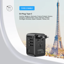 Unitek World Travel Adapter & 100W Charger - P1123A - EU UK US 4x USB-C + 1x USB-A — Buy in Cyprus with Fast Delivery
