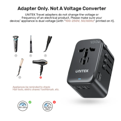 Unitek World Travel Adapter & 100W Charger - P1123A - EU UK US 4x USB-C + 1x USB-A — Buy in Cyprus with Fast Delivery