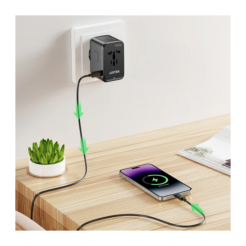 Unitek World Travel Adapter & 100W Charger - P1123A - EU UK US 4x USB-C + 1x USB-A — Buy in Cyprus with Fast Delivery
