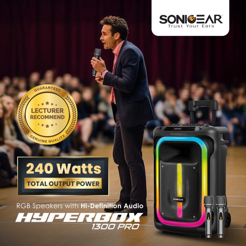 SonicGear Portable Karaoke Speaker - 1300 Pro - 12'' 240W TWS BT USB 2x Mics HYPERBOX — Buy in Cyprus with Fast Delivery