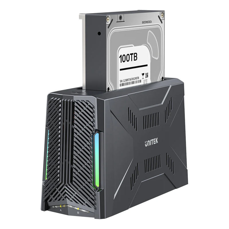 Unitek USB-C NVME PCIe SATA HDD Docking Station - S1234B - USB-C NVME PCIe SATA HDD 10Gbps RGB