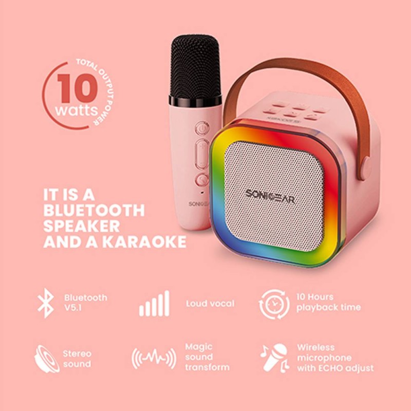 SonicGear IOX Karaoke Portable Speaker - K200 - BT & Wireless Mic Pink — Buy in Cyprus with Fast Delivery
