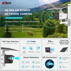 Dahua IP 4.0MP 4G 3.6mm Solar Power Network PT Camera - HFW244IDG-4G-SP-B-0360B - Network PT Camera