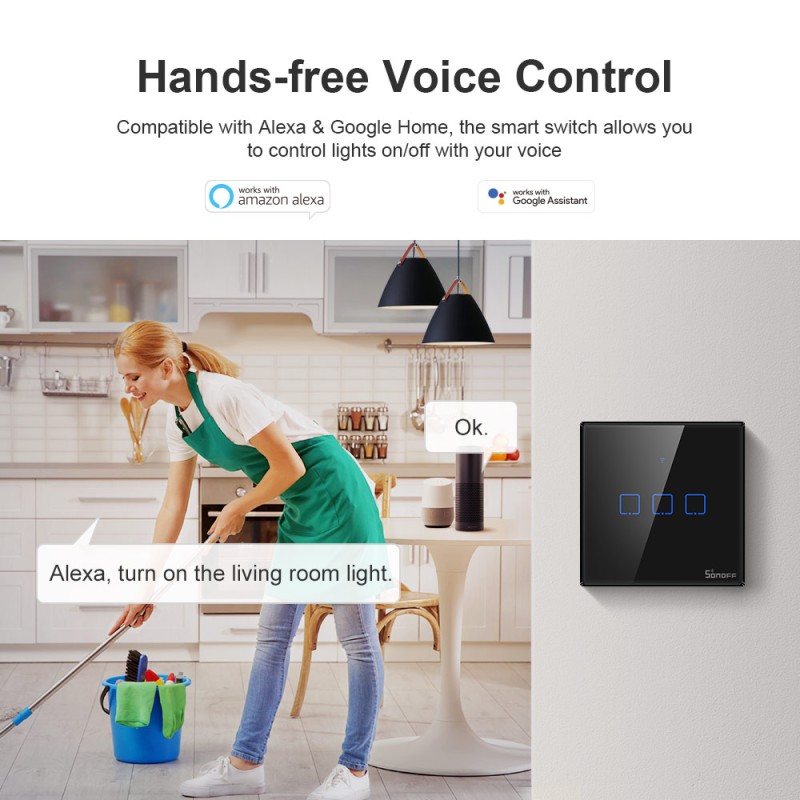 Sonoff WiFi Smart Wall Touch Switch Black - T3 UK 3C - Black — Buy in Cyprus with Fast Delivery