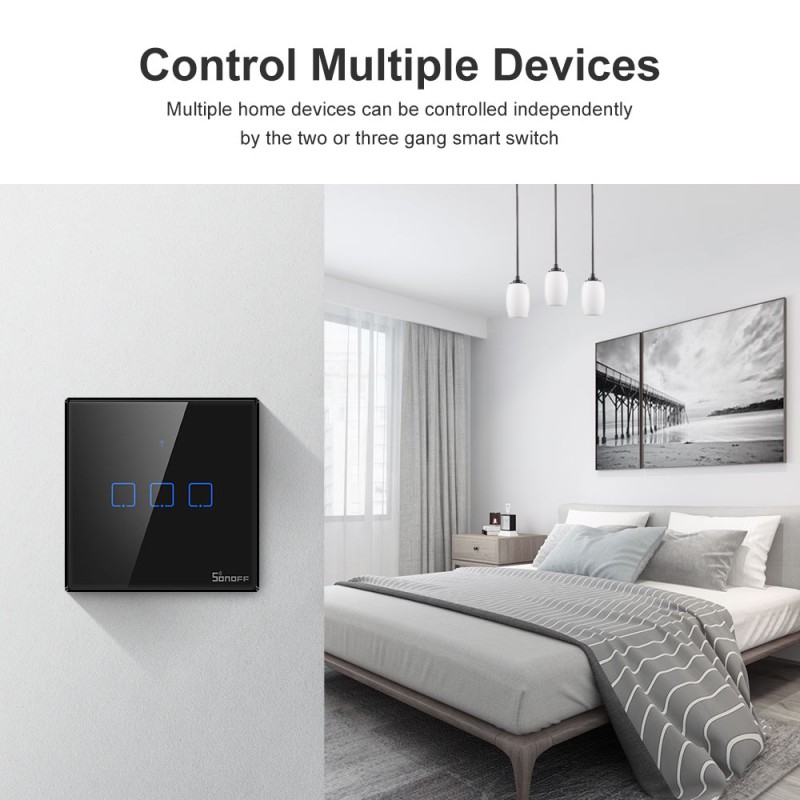 Sonoff WiFi Smart Wall Touch Switch Black - T3 UK 3C - Black — Buy in Cyprus with Fast Delivery