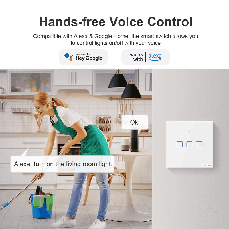 Sonoff WiFi Smart Wall Touch Switch 2-Button White - T2EU2C-TX - WiFi Smart Wall Touch Switch 2-Button White