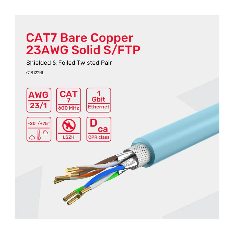 Unitek Network Cable - C18122BL - CAT7 S FTP CPR LSZH 23AWG 305m Blue — Buy in Cyprus with Fast Delivery