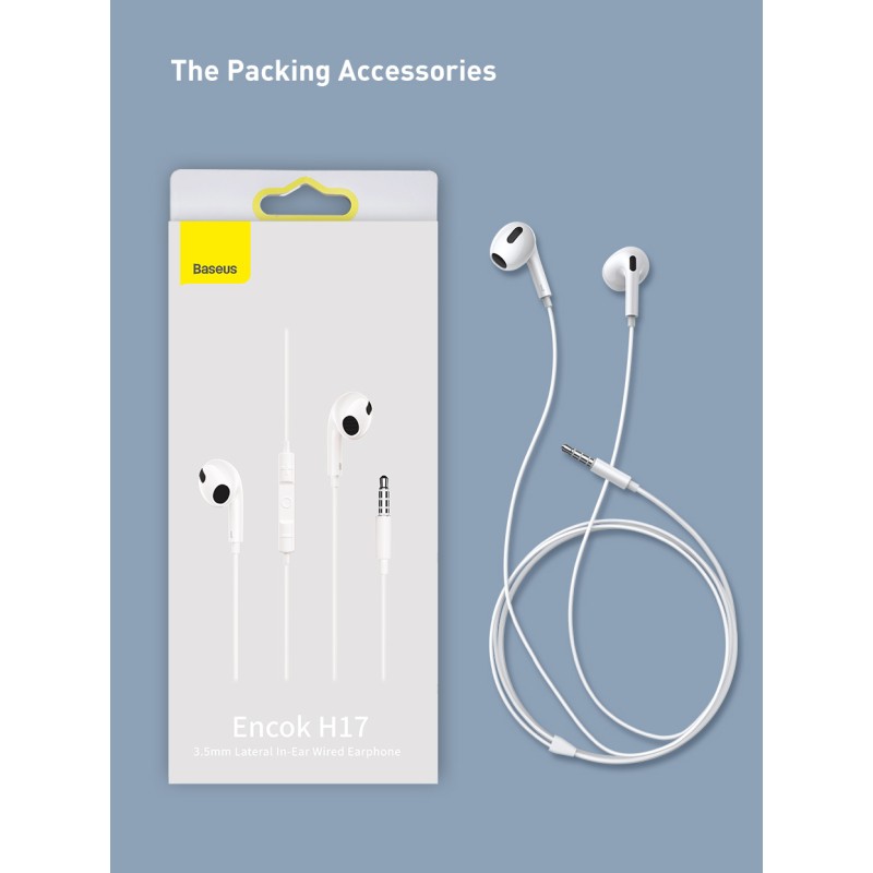 Baseus Headphones In Ear Wired 3.5mm - H17 - White — Buy in Cyprus with Fast Delivery
