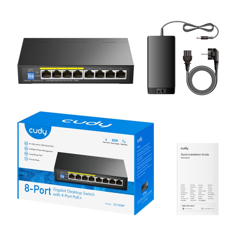 Cudy Switch PoE Gigabit - GS1008P - 4PoE + 4GbE Uplink 60W — Buy in Cyprus with Fast Delivery
