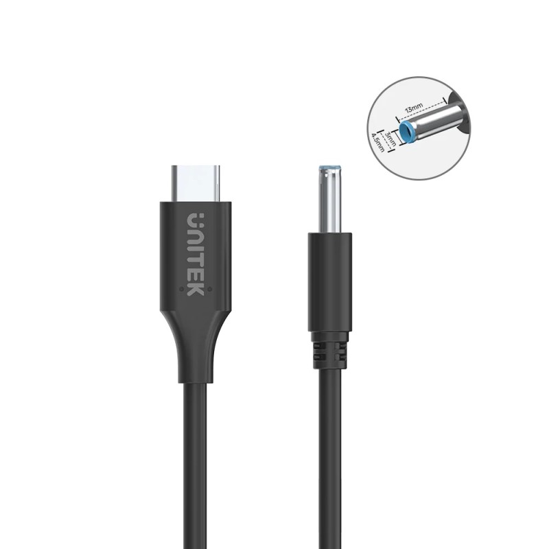 Unitek UCL USB-C to DC Cable 1.8m 65W for HP 4.5x3.0mm - C14117BK - 1.8m 65W for HP 4.5x3.0mm